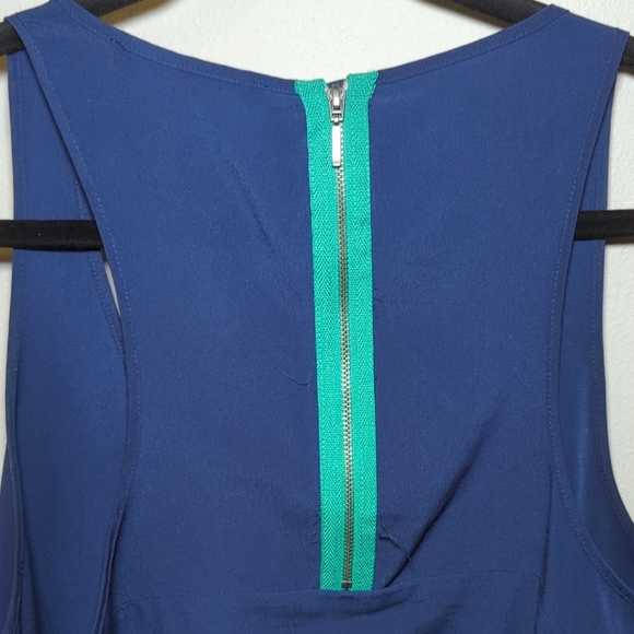 Cynthia Steffe Deep Blue Tank Top w/ Green Trim + Exposed Zipper Women's Size L - Picture 4 of 4